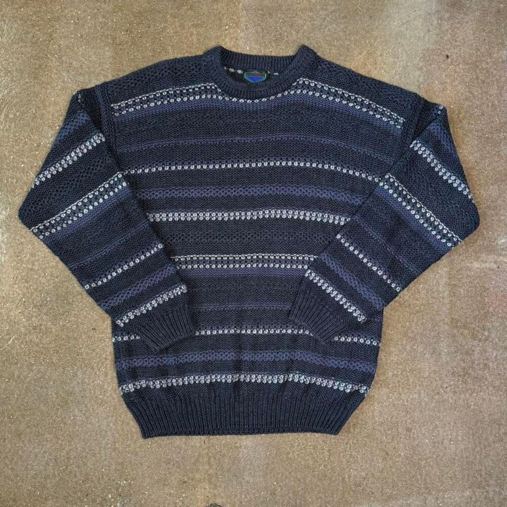 Etchings Knit Sweater Dark Gray Patterned Stripe Cozy Vintage Style L